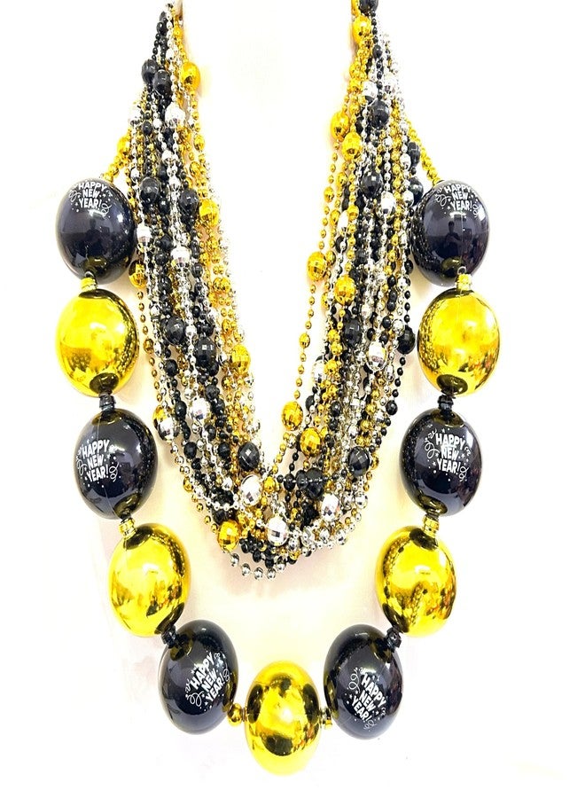 GZYSSL 49 Pcs Happy New Year Beads Necklaces Black Gold Silver New Year Eve Jumbo Beads Necklaces Happy New Year Eve Party Favors Decorations Accessories - Image 1